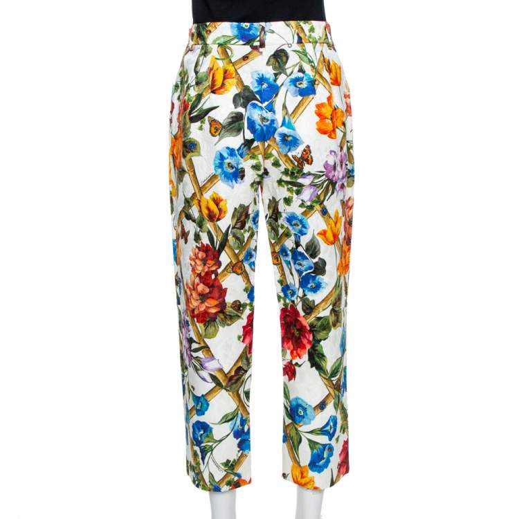 Pre Owned Dolce & Gabbana Floral Print Cotton Jacquard Cropped Pants L