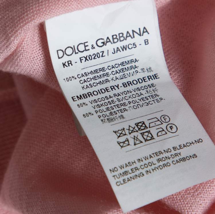Pre Owned Dolce & Gabbana Pink Rose Applique Cashmere Pullover L