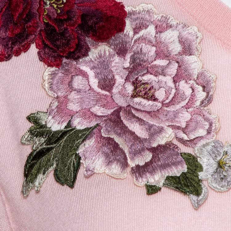 Pre Owned Dolce & Gabbana Pink Rose Applique Cashmere Pullover L