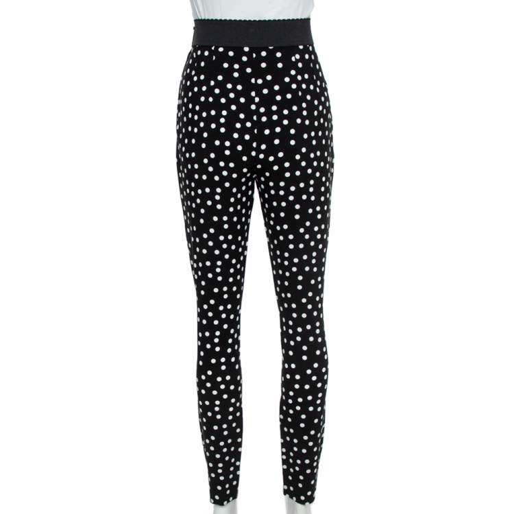 Pre Owned Dolce & Gabbana Monochrome Polka Dot Crepe Leggings M