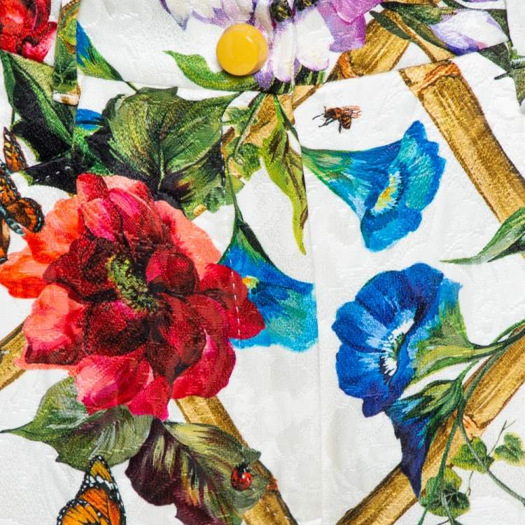 Pre Owned Dolce & Gabbana Floral Print Cotton Jacquard Cropped Pants M