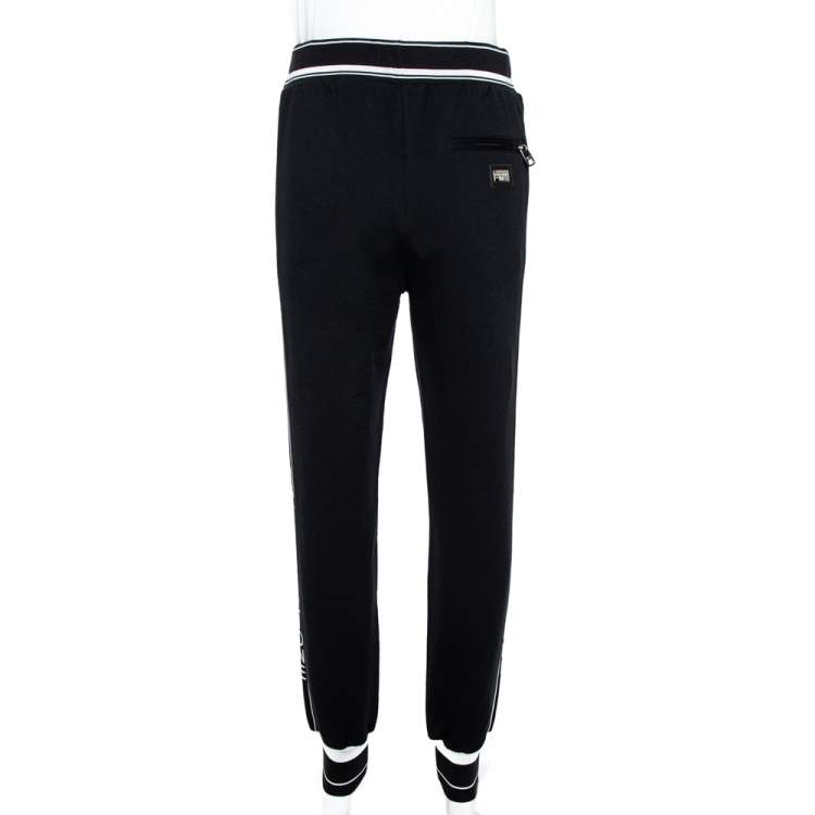 Pre Owned Dolce & Gabbana Black Cotton DG Queen Track Jersey Trouser XS