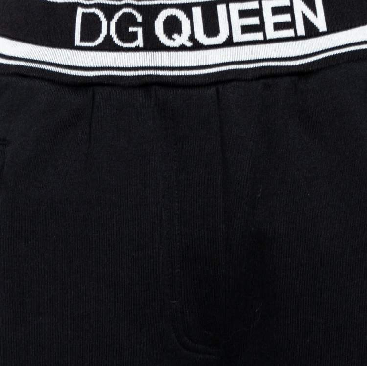 Pre Owned Dolce & Gabbana Black Cotton DG Queen Track Jersey Trouser XS