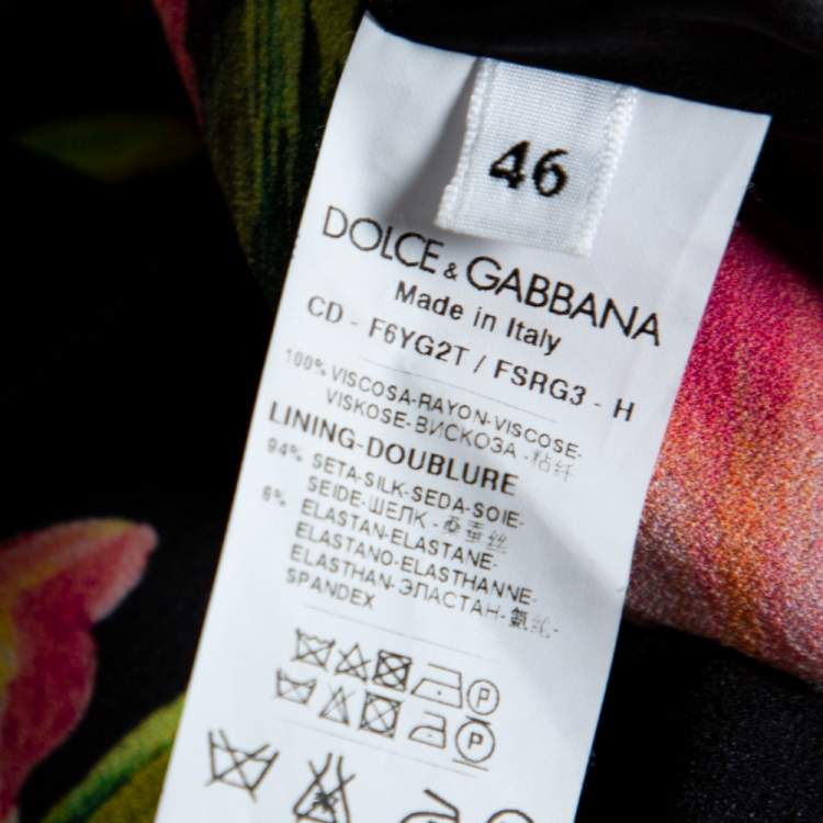 Pre Owned Dolce & Gabbana Black/Pink Nylon Blend Tulip Print Fitted Dress L