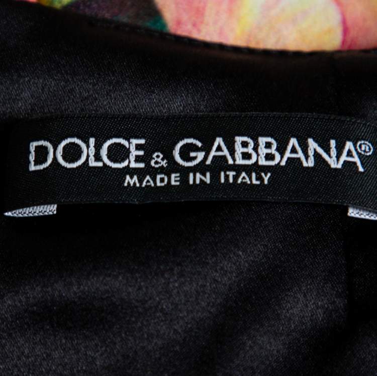Pre Owned Dolce & Gabbana Black/Pink Nylon Blend Tulip Print Fitted Dress L