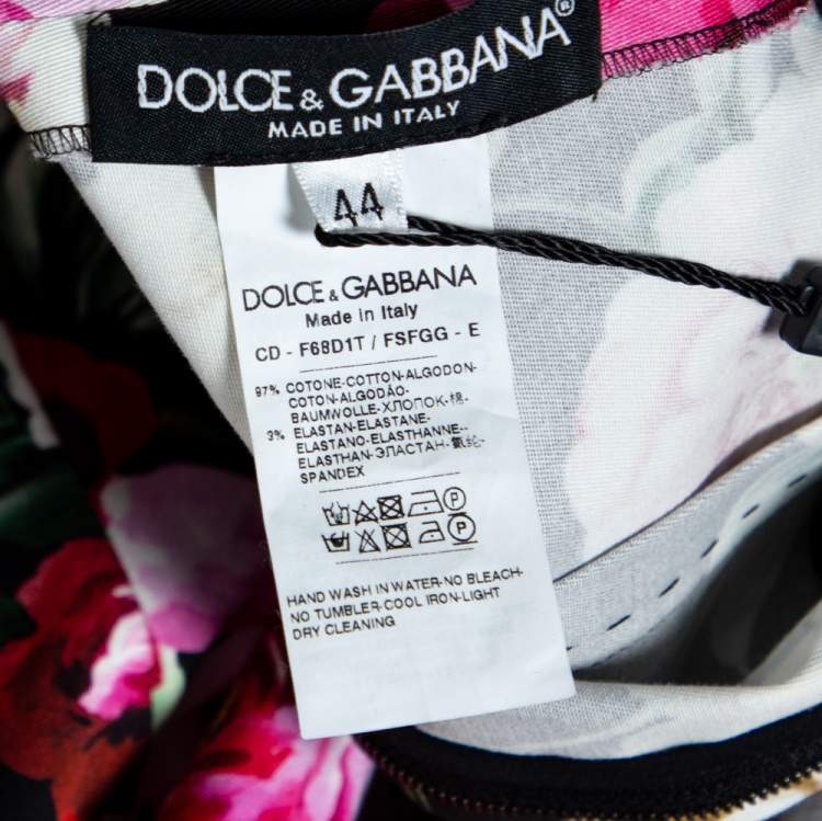 Pre Owned Dolce & Gabbana Black Stretch Cotton Floral Print Flared Dress M