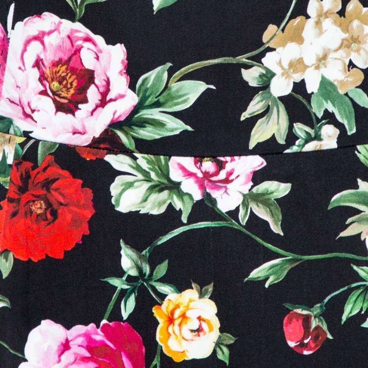 Pre Owned Dolce & Gabbana Black Stretch Cotton Floral Print Flared Dress M