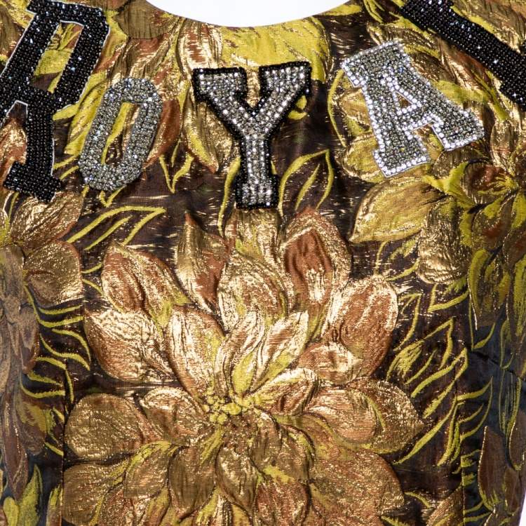 Pre Owned Dolce & Gabbana Gold Floral Jacquard Royal Embellished Midi Dress M