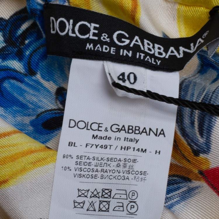 Pre Owned Dolce & Gabbana Yellow Majolica Print Silk Fringed Crop Top S