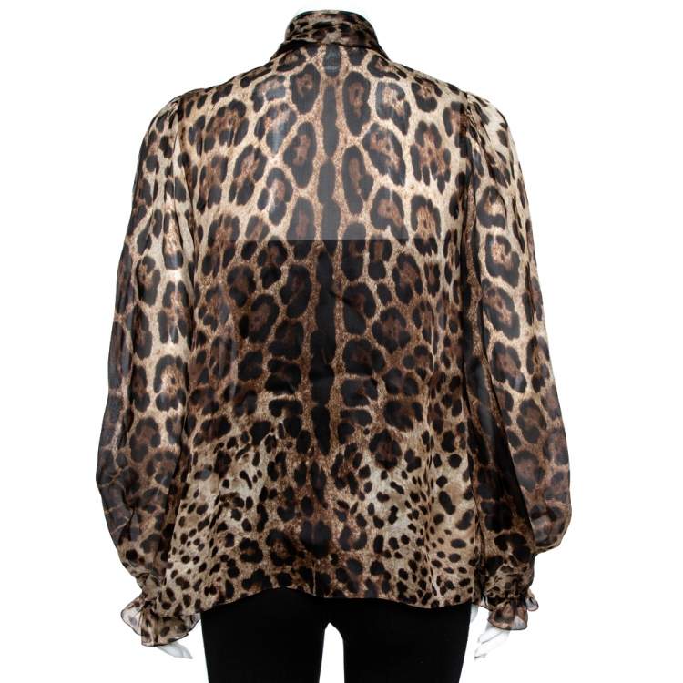 Pre Owned Dolce & Gabbana Brown Animal Print Silk Top S