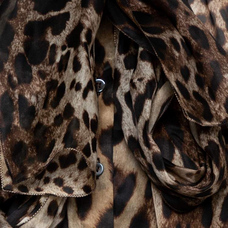 Pre Owned Dolce & Gabbana Brown Animal Print Silk Top S