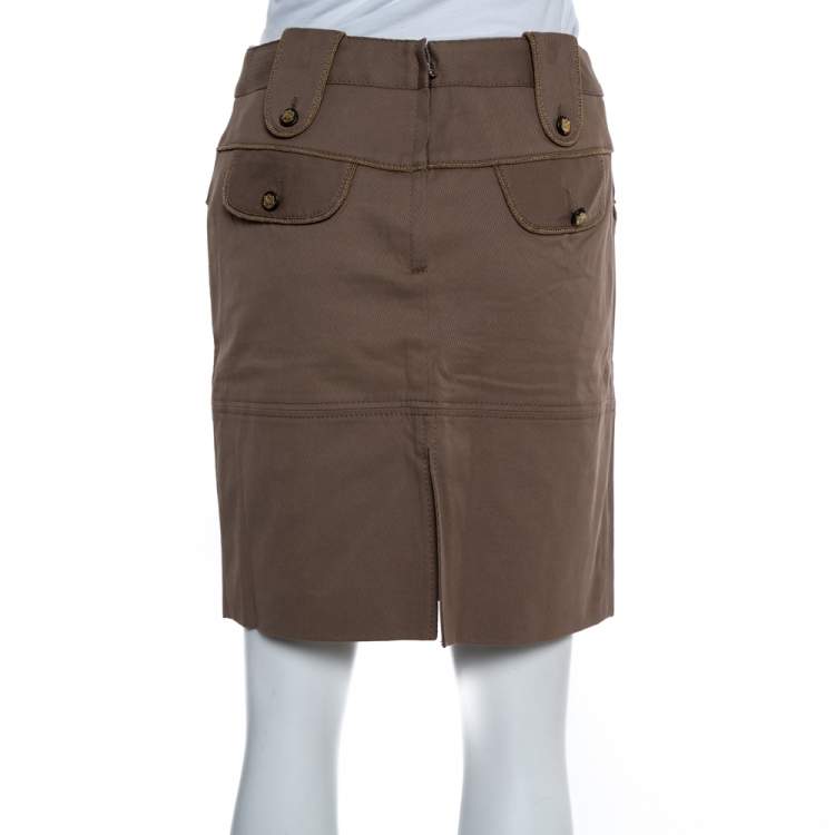 Pre Owned Dolce & Gabbana Brown Cotton Button Detail Mini Skirt S