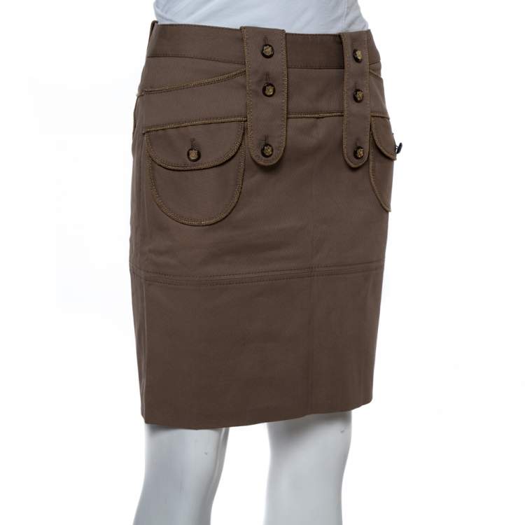 Pre Owned Dolce & Gabbana Brown Cotton Button Detail Mini Skirt S