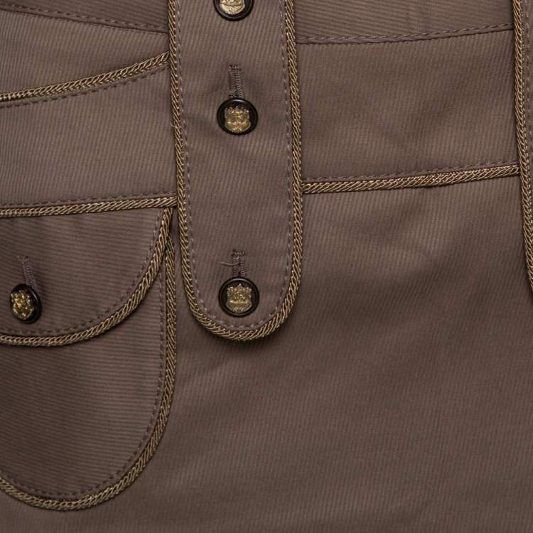 Pre Owned Dolce & Gabbana Brown Cotton Button Detail Mini Skirt S