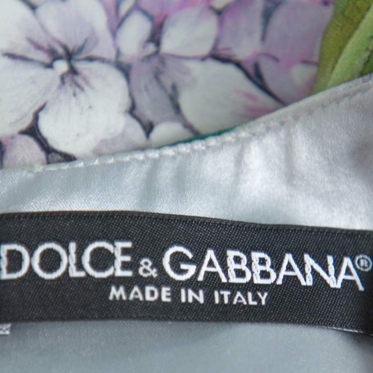 Pre Owned Dolce & Gabbana Green Hydrangea Print Silk Shift Dress S