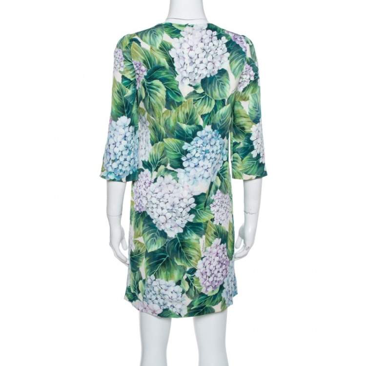 Pre Owned Dolce & Gabbana Green Hydrangea Print Silk Shift Dress S