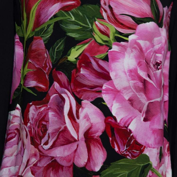 Pre Owned Dolce & Gabbana Black Rose Print Crepe Shift Dress S