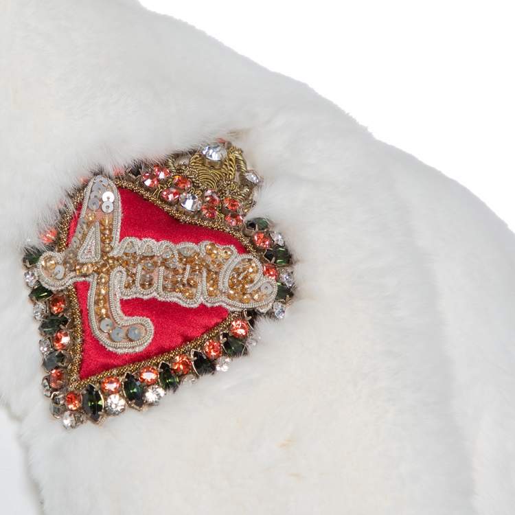 Pre Owned Dolce & Gabbana White Fur Stone & Sequin Embellished Open Front Crop Jacket S