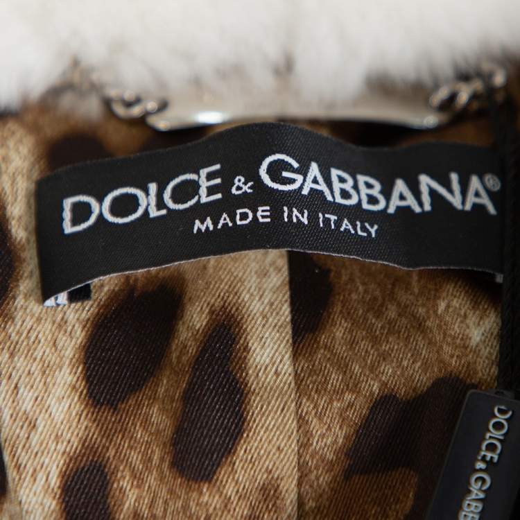 Pre Owned Dolce & Gabbana White Fur Stone & Sequin Embellished Open Front Crop Jacket S