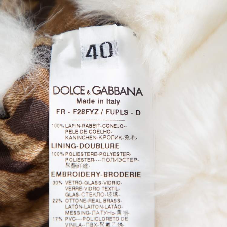 Pre Owned Dolce & Gabbana White Fur Stone & Sequin Embellished Open Front Crop Jacket S