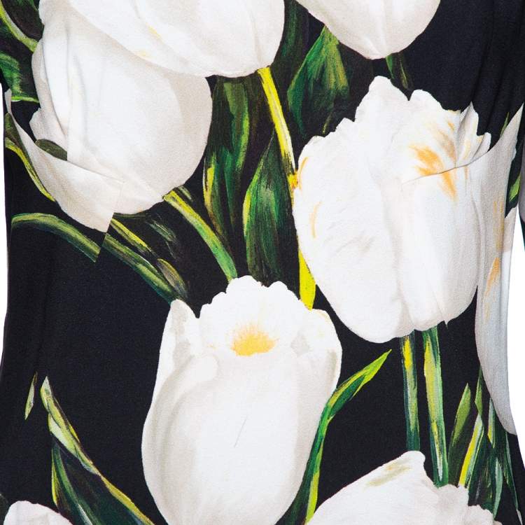 Pre Owned Dolce & Gabbana Black Printed Crepe Sheath Dress XL