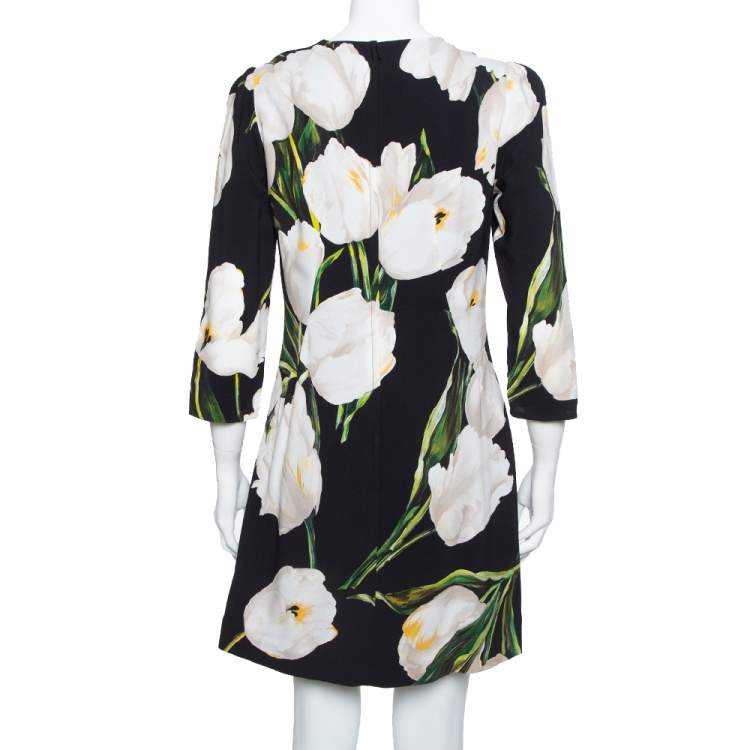 Pre Owned Dolce & Gabbana Black Printed Crepe Sheath Dress XL