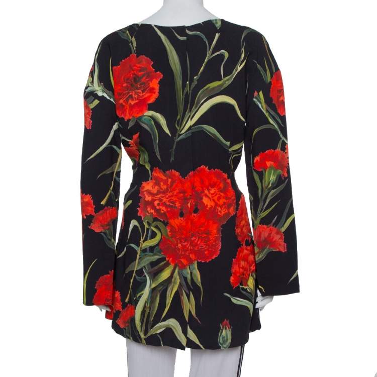 Pre Owned Dolce & Gabbana Black and Red Floral Printed Long Sleeve Tunic M