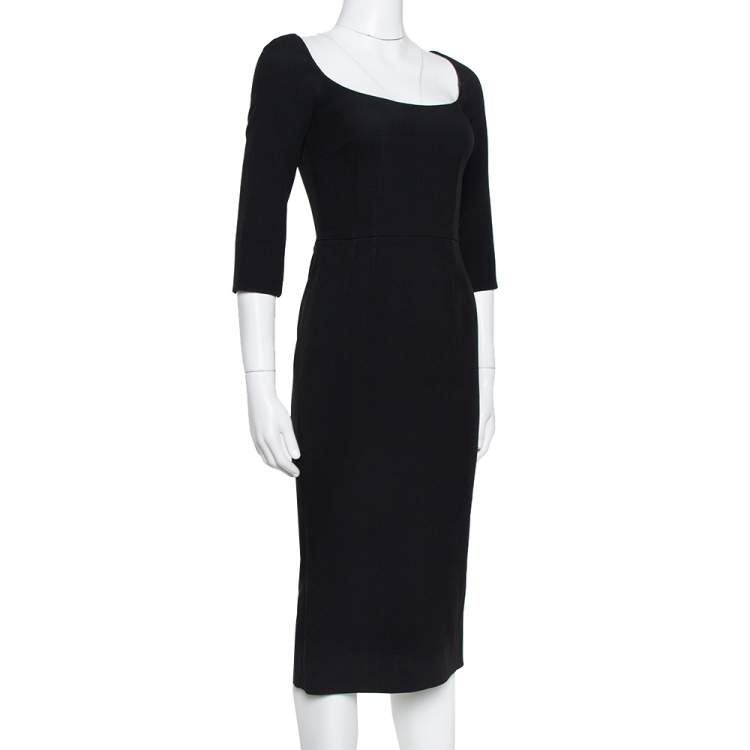 Pre Owned Dolce & Gabbana Black Crepe Open Neck Midi Dress XS