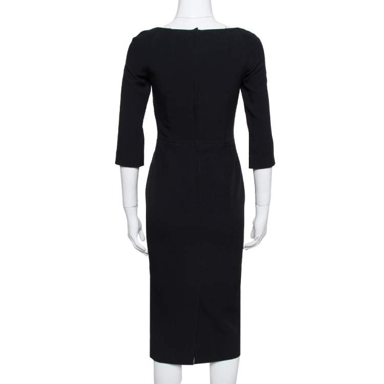 Pre Owned Dolce & Gabbana Black Crepe Open Neck Midi Dress XS