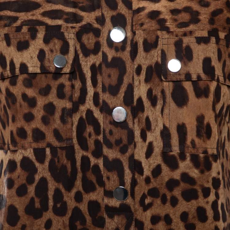 Pre Owned Dolce & Gabbana Brown Animal Printed Cotton Collared Shift Dress L