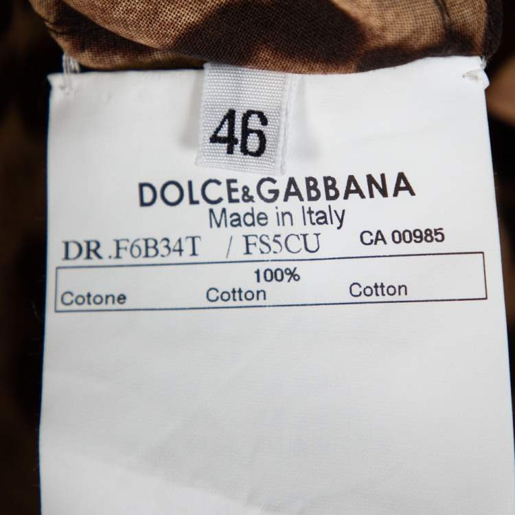 Pre Owned Dolce & Gabbana Brown Animal Printed Cotton Collared Shift Dress L