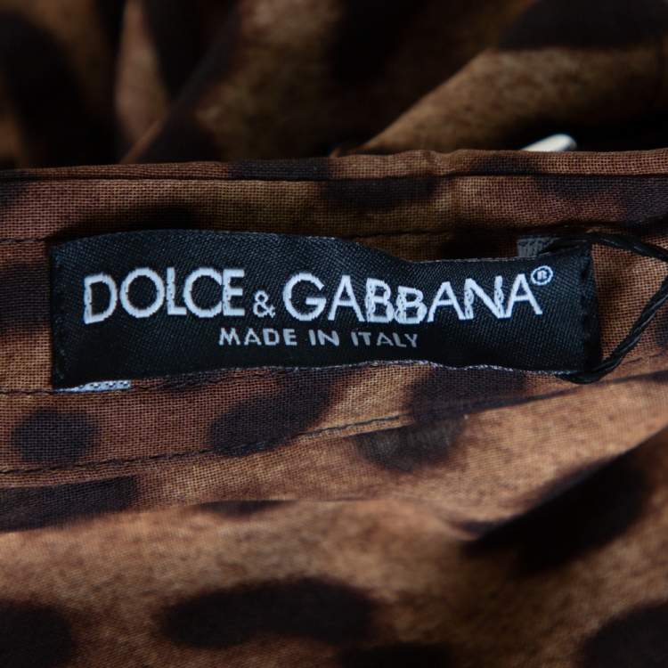 Pre Owned Dolce & Gabbana Brown Animal Printed Cotton Collared Shift Dress L