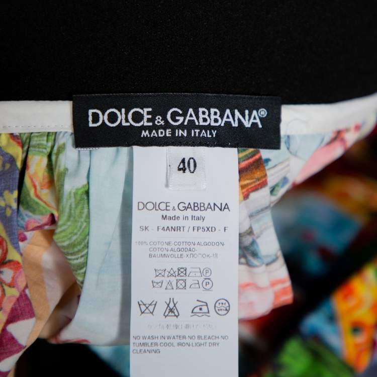 Pre Owned Dolce & Gabbana Multicolor Sicilian Postcard Printed Cotton Midi Skirt S