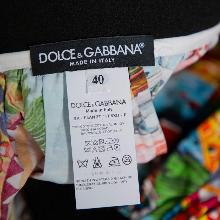 Pre Owned Dolce & Gabbana Multicolor Sicilian Postcard Printed Cotton Midi Skirt S