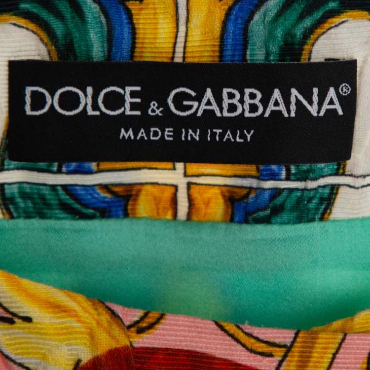 Pre Owned Dolce & Gabbana Multicolor Majolica Printed Textured Cotton Double Breasted Light Weight Coat L