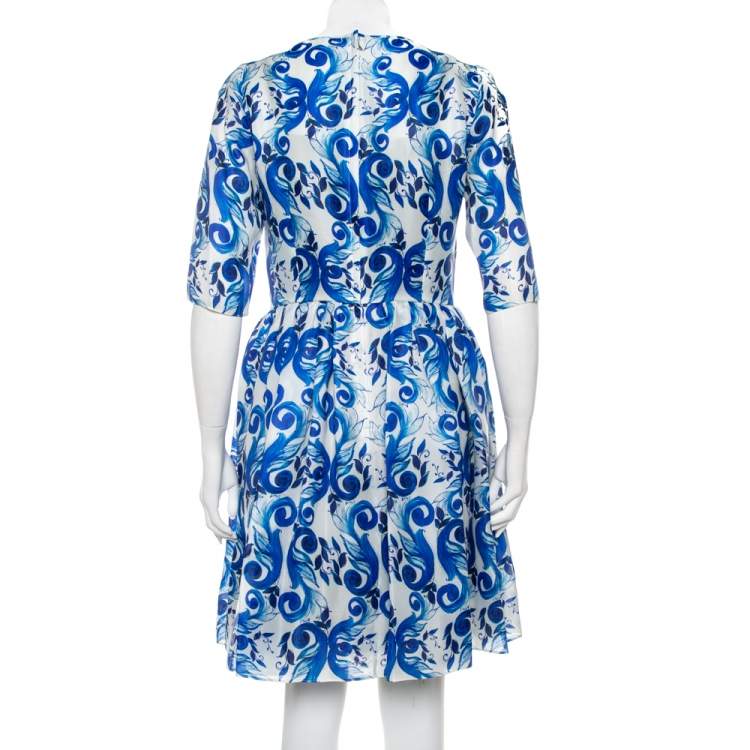 Pre Owned Dolce & Gabbana White Majolica Printed Silk Flared Mini Dress M