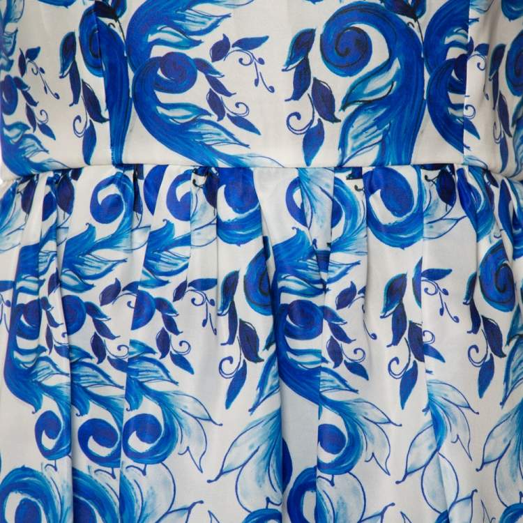 Pre Owned Dolce & Gabbana White Majolica Printed Silk Flared Mini Dress M