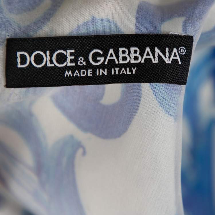 Pre Owned Dolce & Gabbana White Majolica Printed Silk Flared Mini Dress M