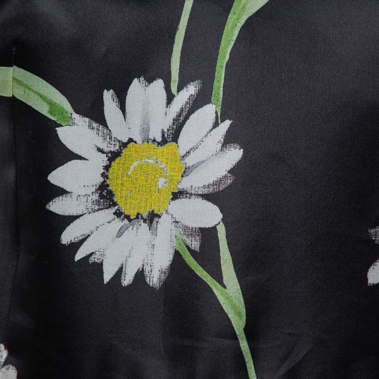 Pre Owned Dolce & Gabbana Black Sunflower Printed Silk Flared Dress M