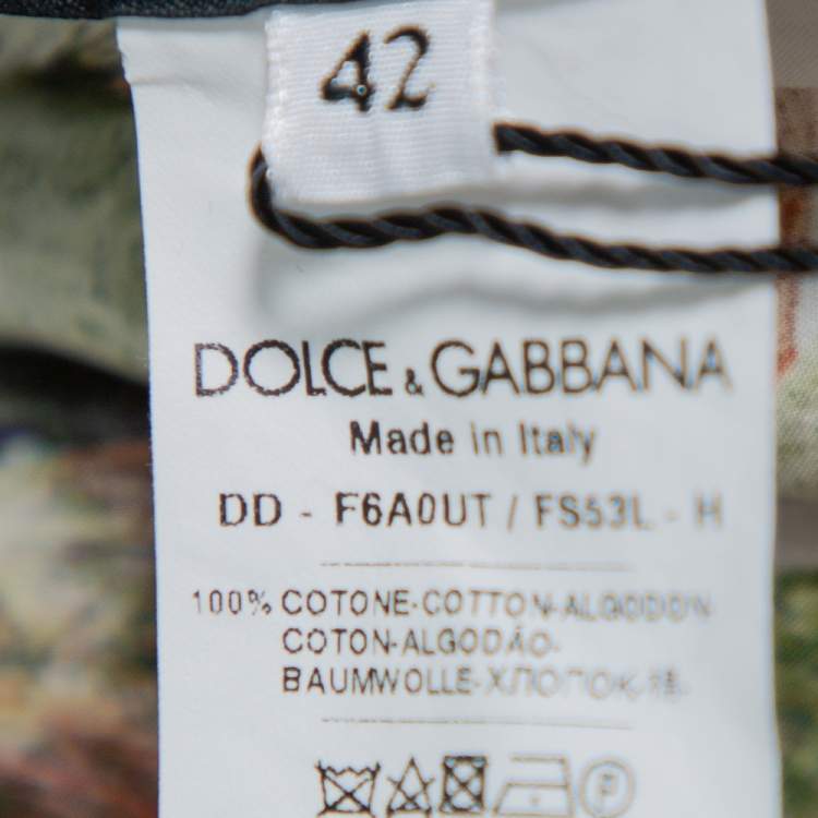 Pre Owned Dolce & Gabbana Green Fig Printed Cotton Off Shoulder Tiered Mini Dress M