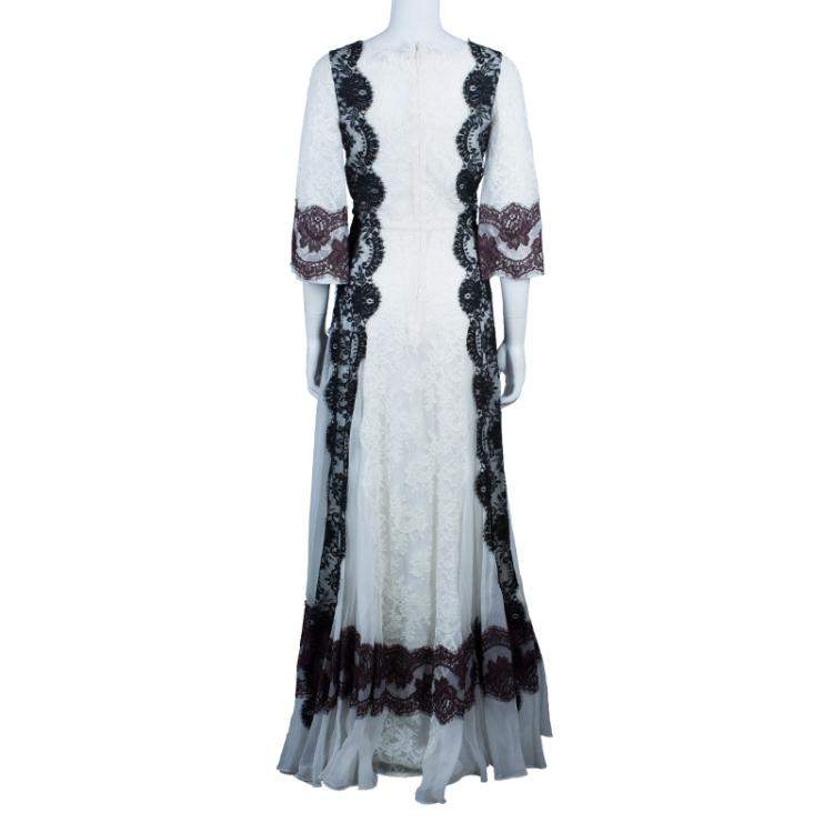 Pre Owned Dolce & Gabbana White Lace Detail Gown M