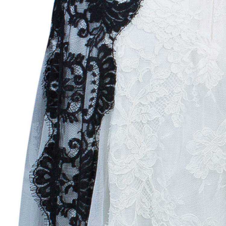 Pre Owned Dolce & Gabbana White Lace Detail Gown M