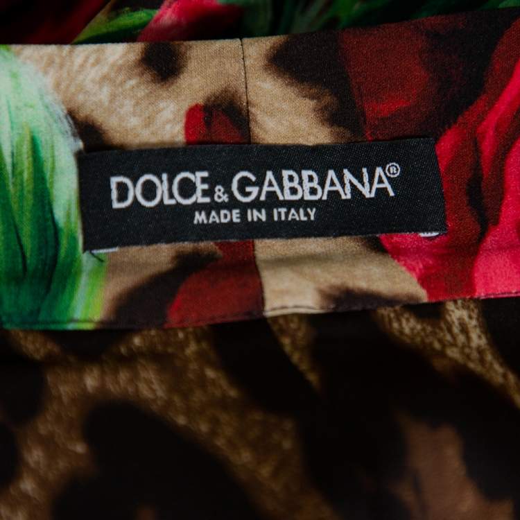 Pre Owned Dolce & Gabbana Animal & Rose Printed Silk Abaya L
