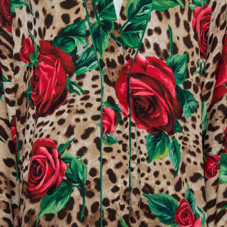 Pre Owned Dolce & Gabbana Animal & Rose Printed Silk Abaya L