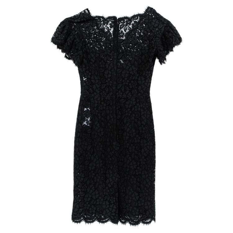 Pre Owned Dolce & Gabbana Black Lace Ruffled Sleeve Sheath Dress XS
