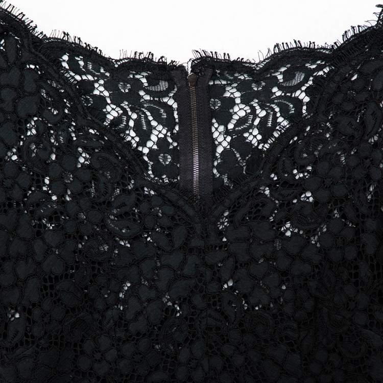 Pre Owned Dolce & Gabbana Black Lace Ruffled Sleeve Sheath Dress XS