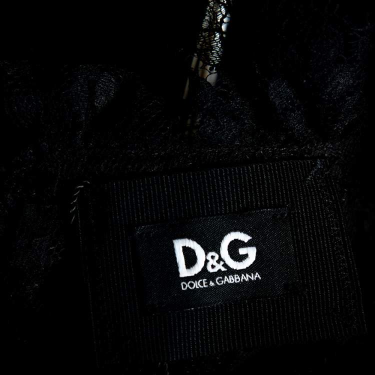 مملوكة مسبقًا D&G Black Lace & Crepe Paneled Bow Detail Sleeveless Top M