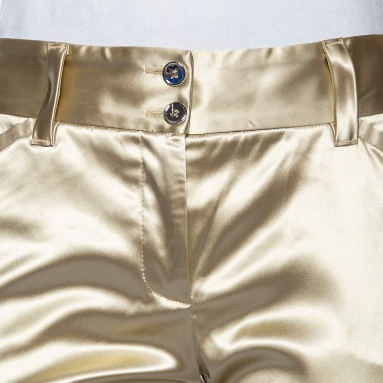 Pre Owned Dolce & Gabbana Gold Satin Contrast Trim Pants S