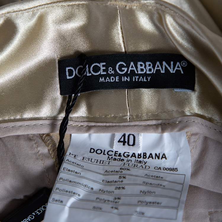 Pre Owned Dolce & Gabbana Gold Satin Contrast Trim Pants S