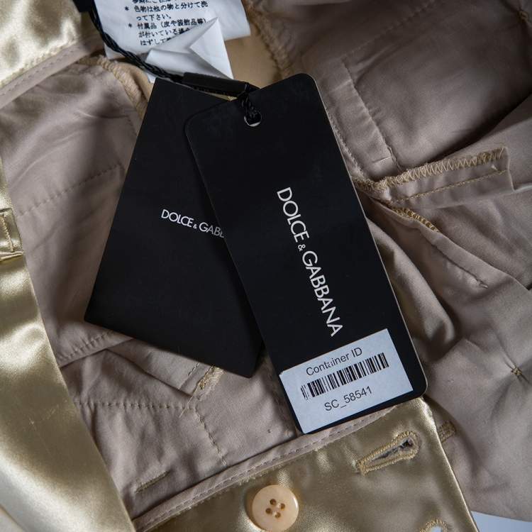 Pre Owned Dolce & Gabbana Gold Satin Contrast Trim Pants S